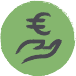 Icône d'un main tendue avec le signe euro